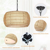 Hand-Woven Natural Rattan 5-Light Farmhouse Chandelier with Adjustable Height