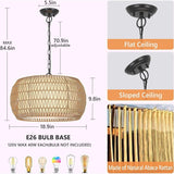 Hand-Woven Natural Rattan 5-Light Farmhouse Chandelier with Adjustable Height