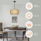 Hand-Woven Natural Rattan 5-Light Farmhouse Chandelier with Adjustable Height