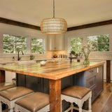 Hand-Woven Natural Rattan 5-Light Farmhouse Chandelier with Adjustable Height