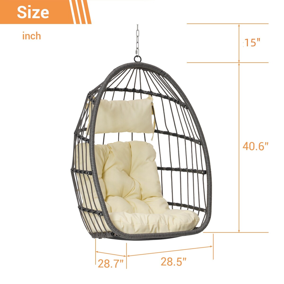 Hand Woven Rattan Swing Chair Hang Chair, Beige Egg Chair