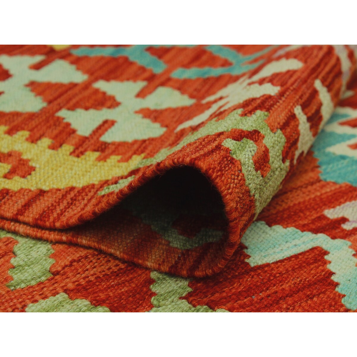 Hand-Woven Sangat Kilim Dulcelin Rust/Blue Rug - 9'7" x 12'8"