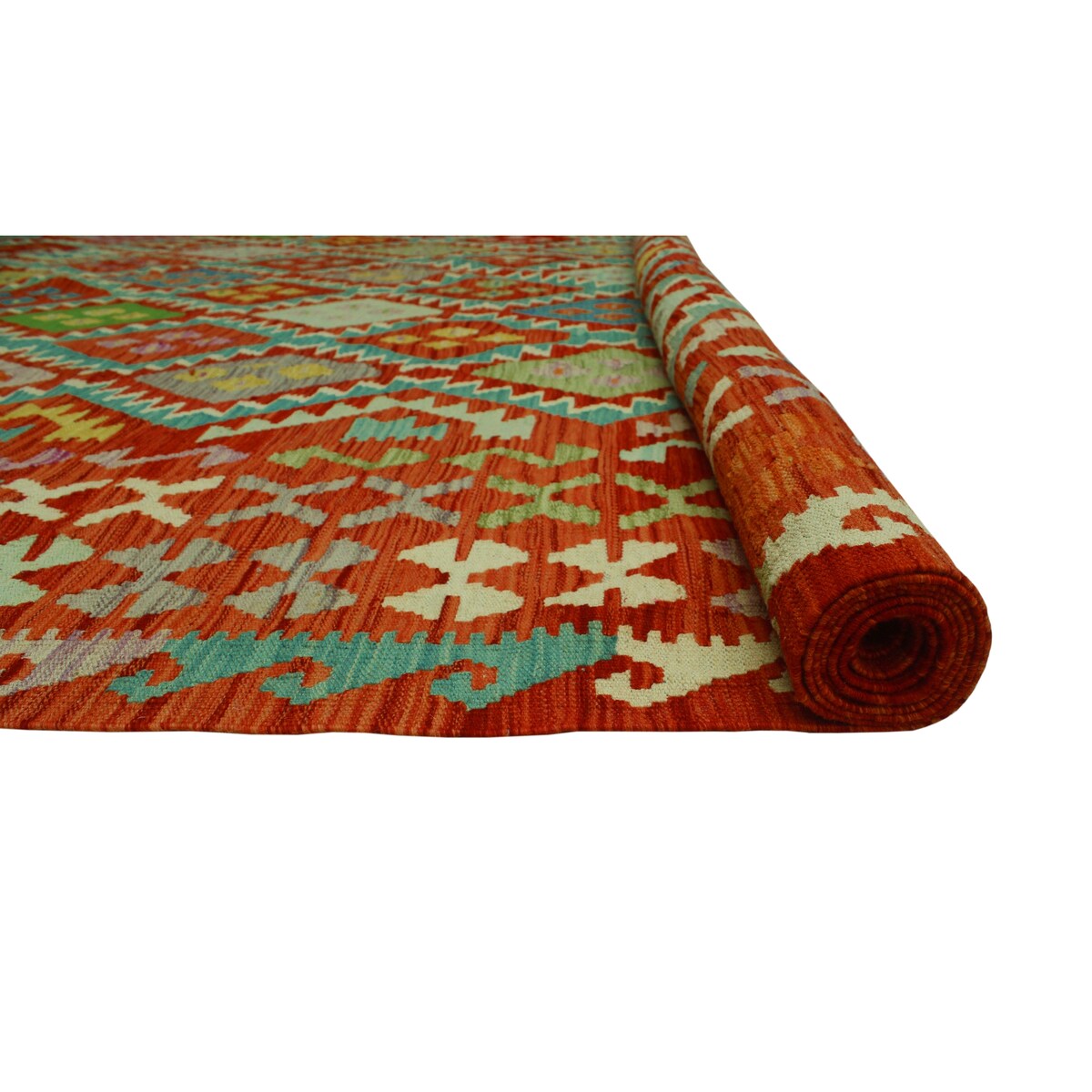 Hand-Woven Sangat Kilim Dulcelin Rust/Blue Rug - 9'7" x 12'8"