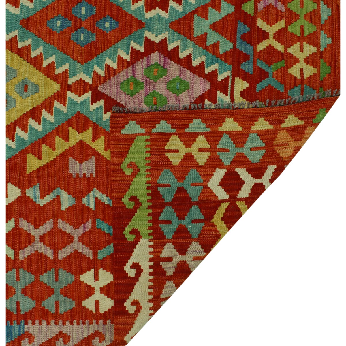 Hand-Woven Sangat Kilim Dulcelin Rust/Blue Rug - 9'7" x 12'8"