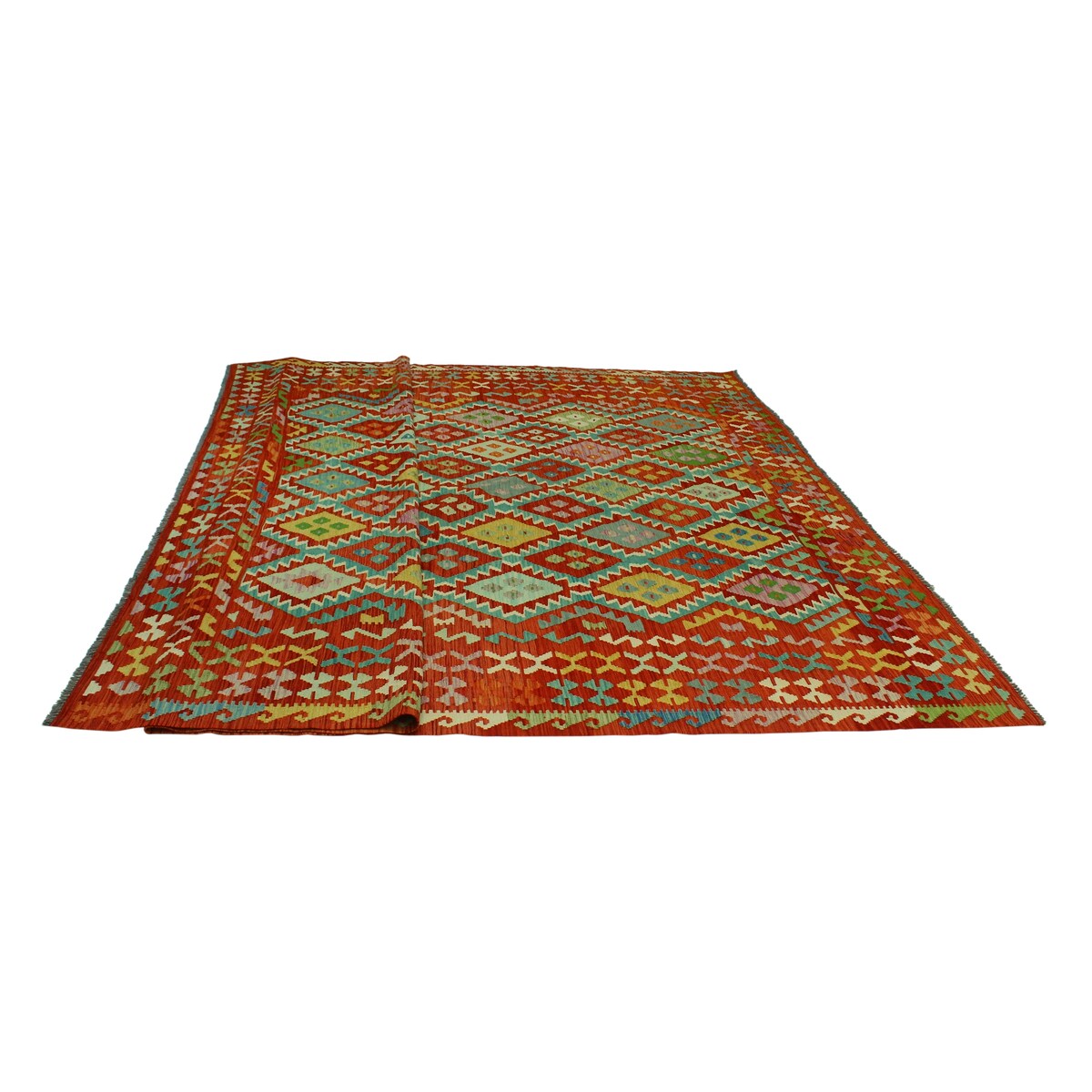 Hand-Woven Sangat Kilim Dulcelin Rust/Blue Rug - 9'7" x 12'8"