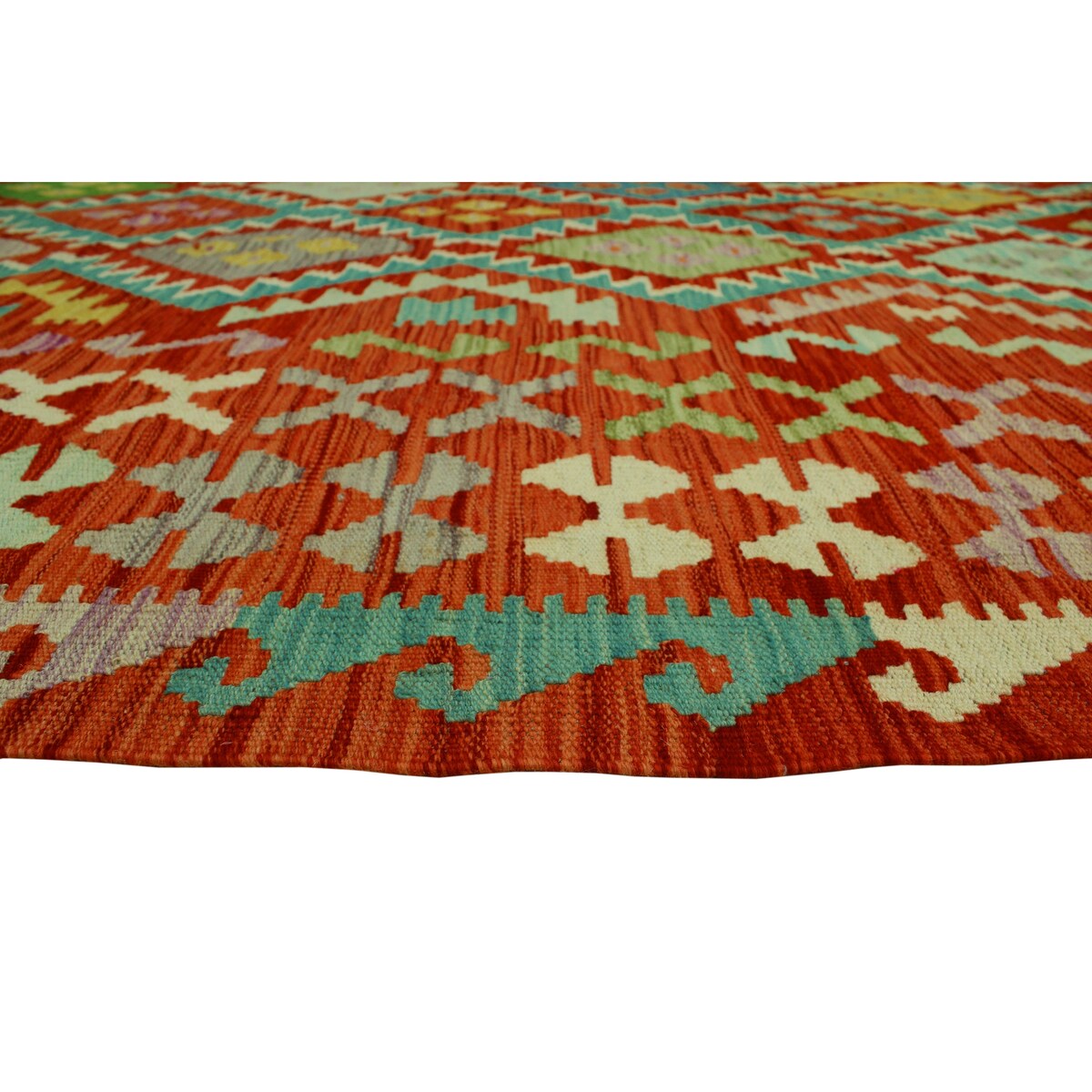 Hand-Woven Sangat Kilim Dulcelin Rust/Blue Rug - 9'7" x 12'8"