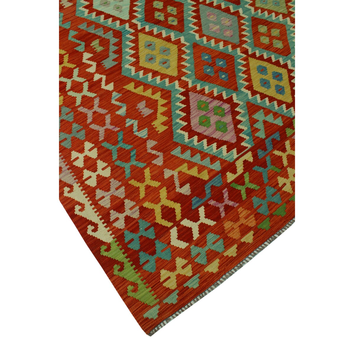 Hand-Woven Sangat Kilim Dulcelin Rust/Blue Rug - 9'7" x 12'8"