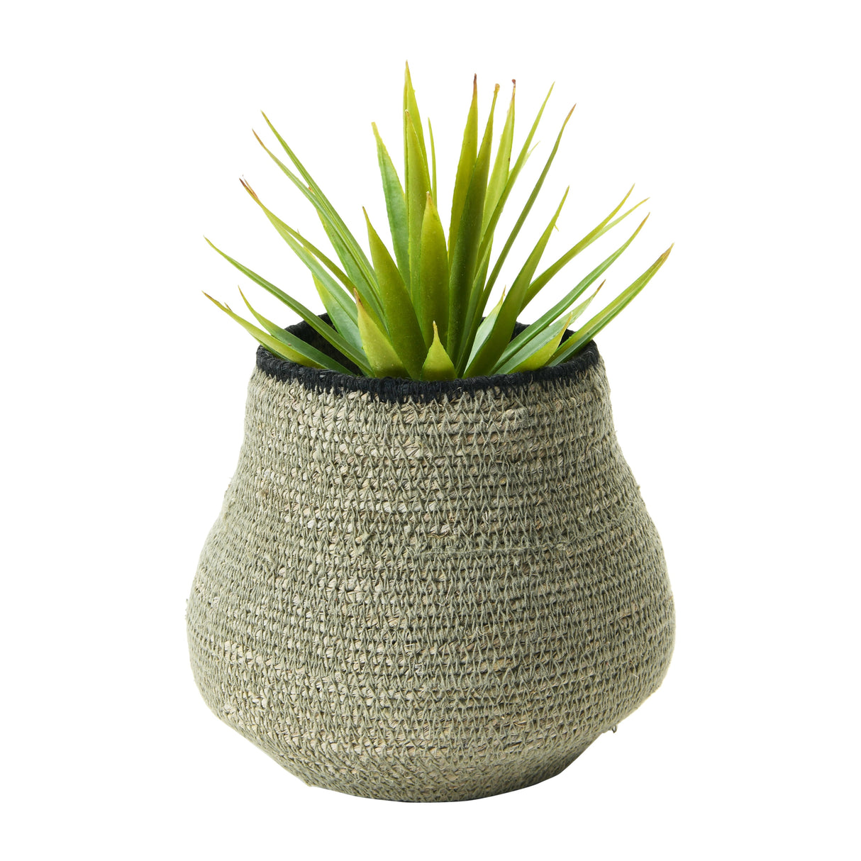 Hand-Woven Seagrass Basket, Grey & Black