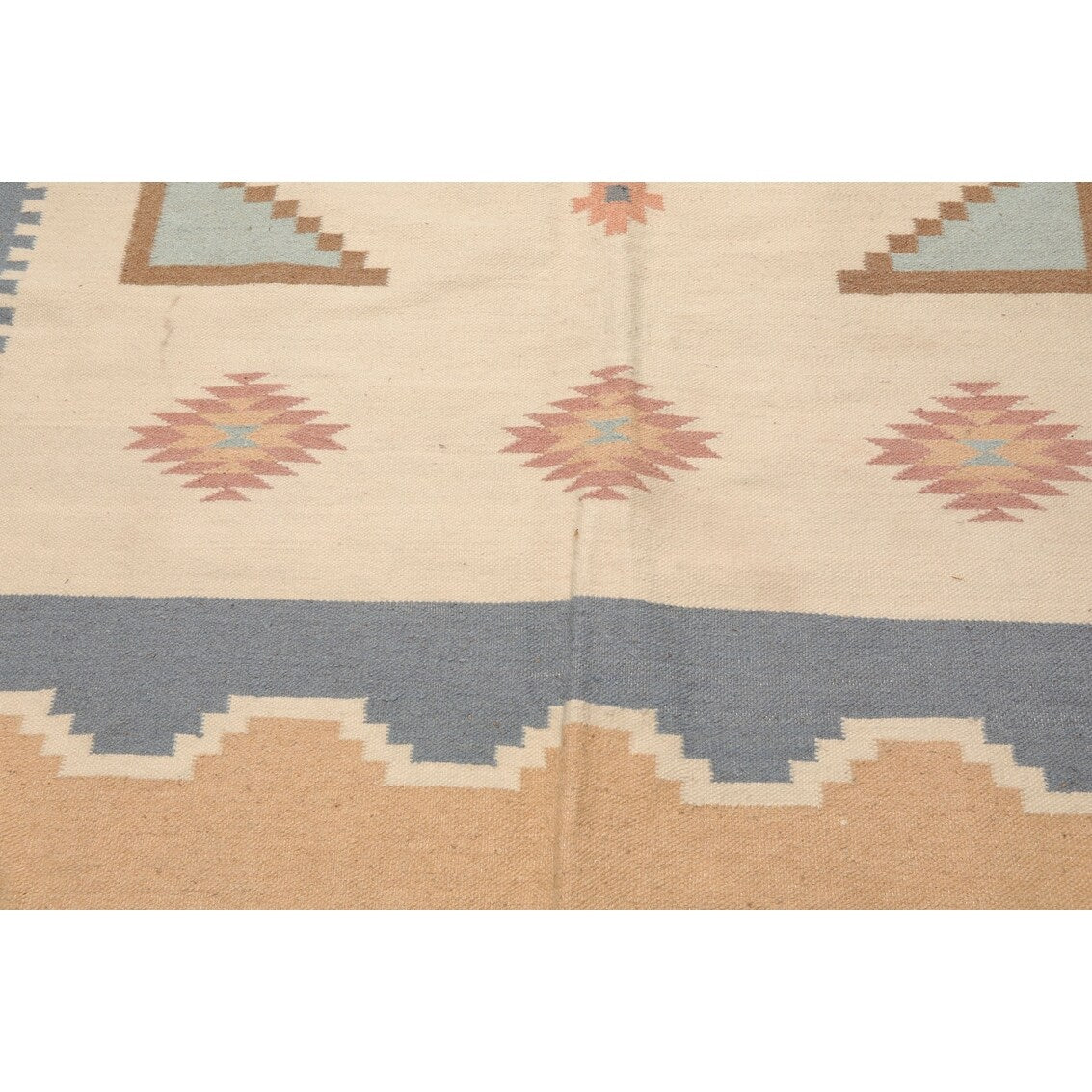Hand Woven Southwestern Beige, Blue Wool Oriental Area Rug (6x9) - 6' x 9'