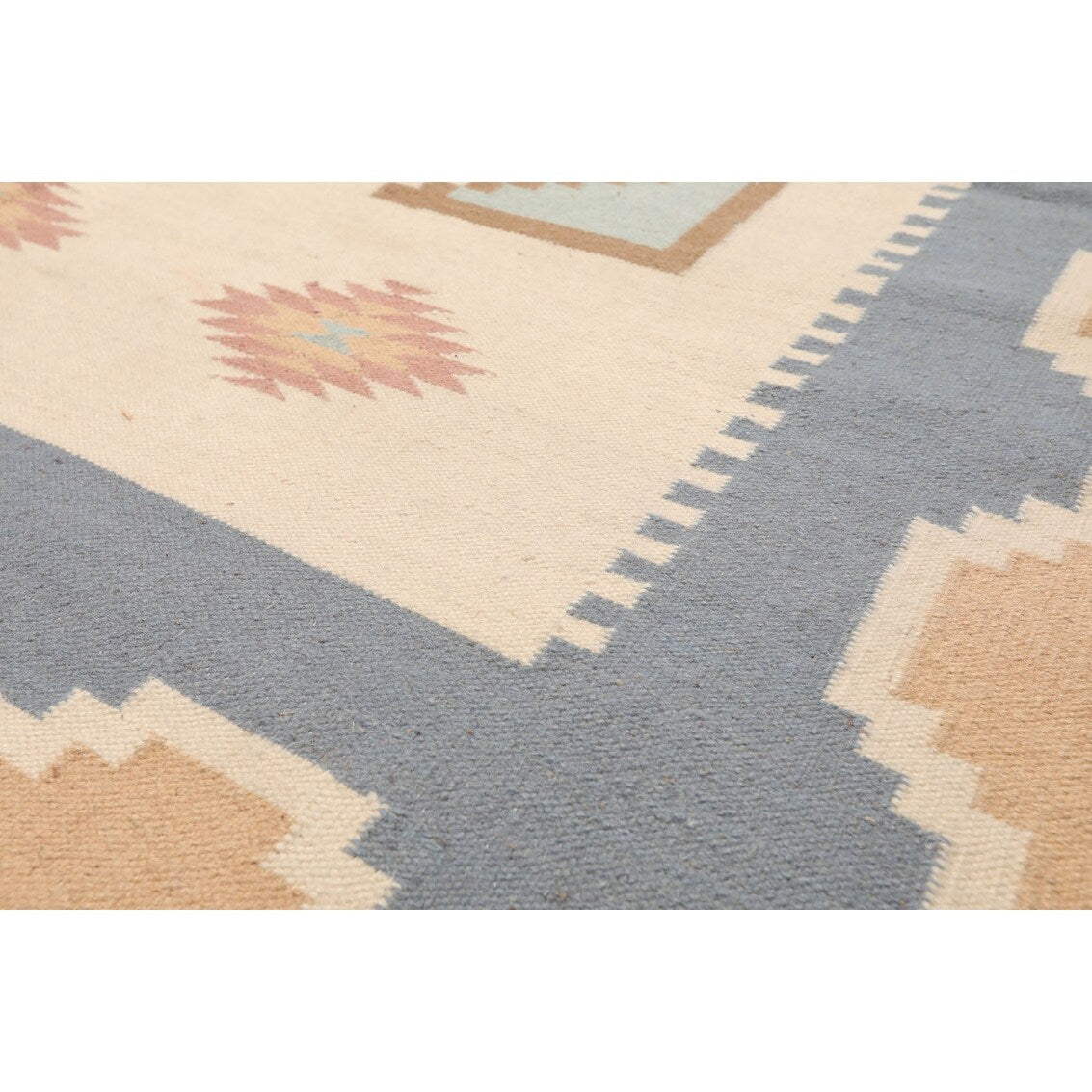 Hand Woven Southwestern Beige, Blue Wool Oriental Area Rug (6x9) - 6' x 9'