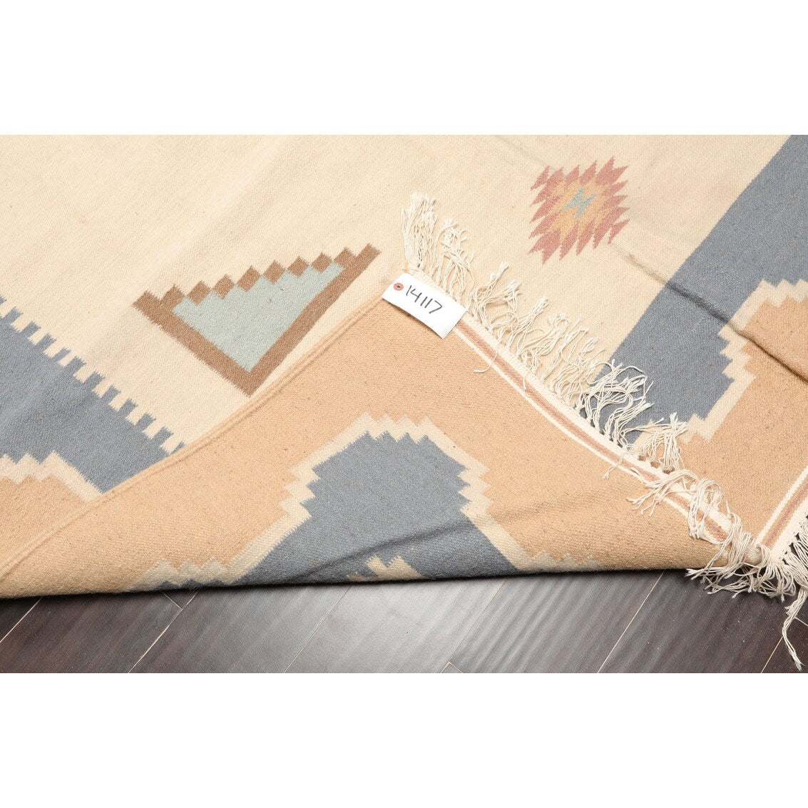 Hand Woven Southwestern Beige, Blue Wool Oriental Area Rug (6x9) - 6' x 9'
