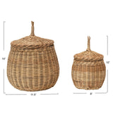 Hand-Woven Wicker Baskets with Lids