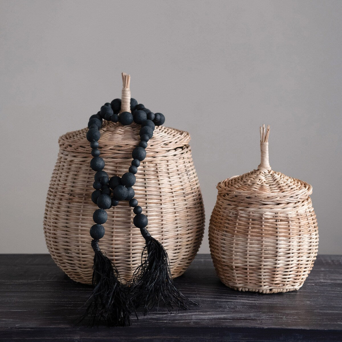 Hand-Woven Wicker Baskets with Lids
