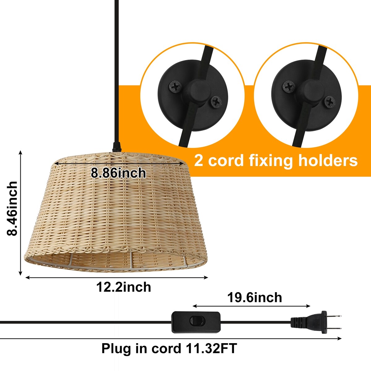 Hand-Woven Wicker Inserted Cord Ceiling Suspension Light