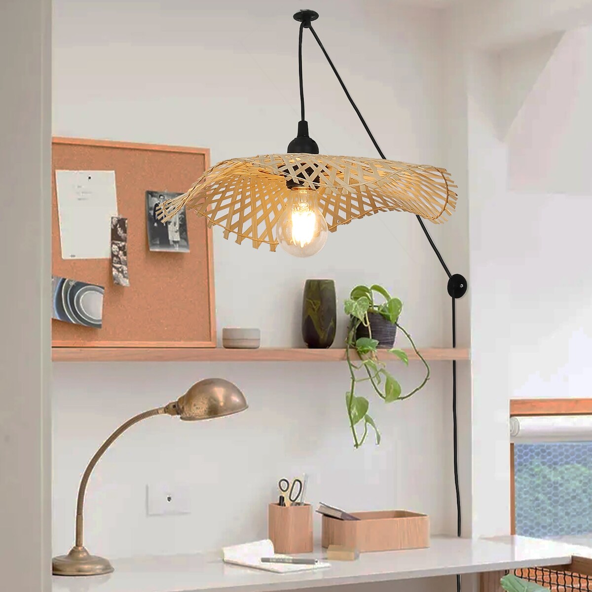 Hand-Woven Wicker Inserted Cord Ceiling Suspension Light