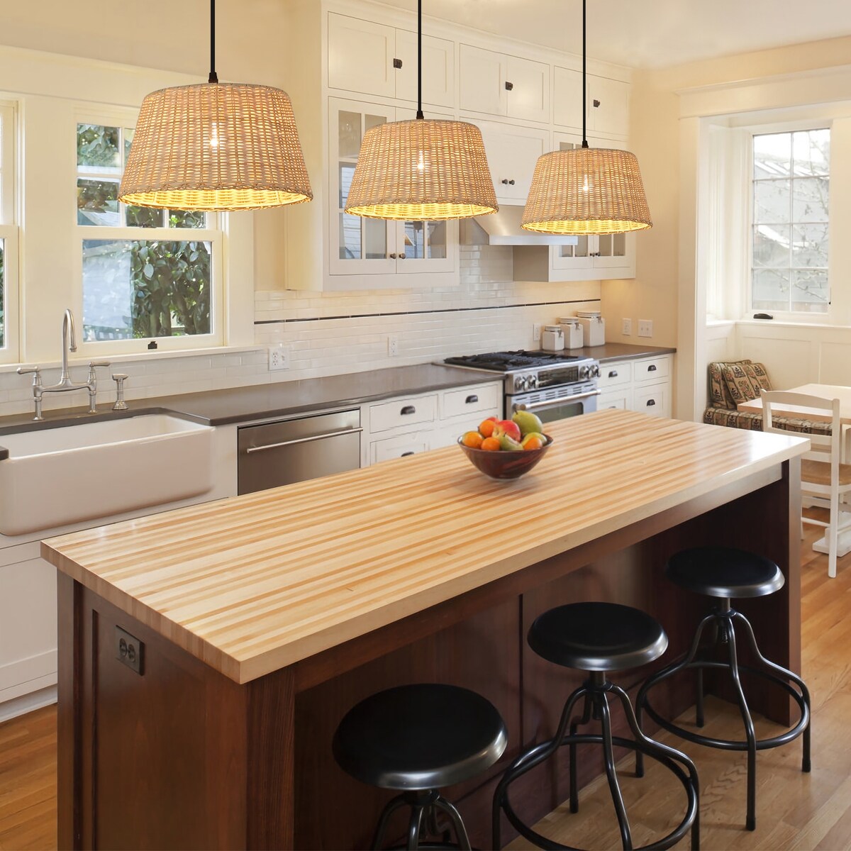 Hand-Woven Wicker Inserted Cord Ceiling Suspension Light