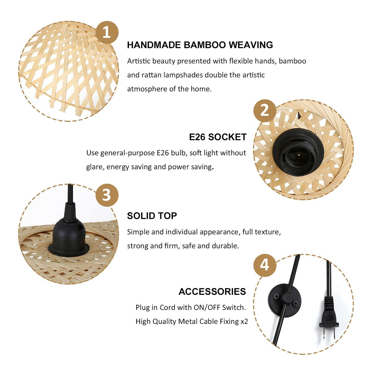 Hand-Woven Wicker Inserted Cord Ceiling Suspension Light