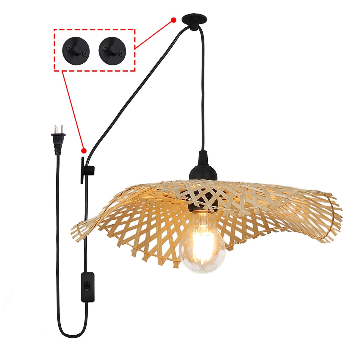 Hand-Woven Wicker Inserted Cord Ceiling Suspension Light