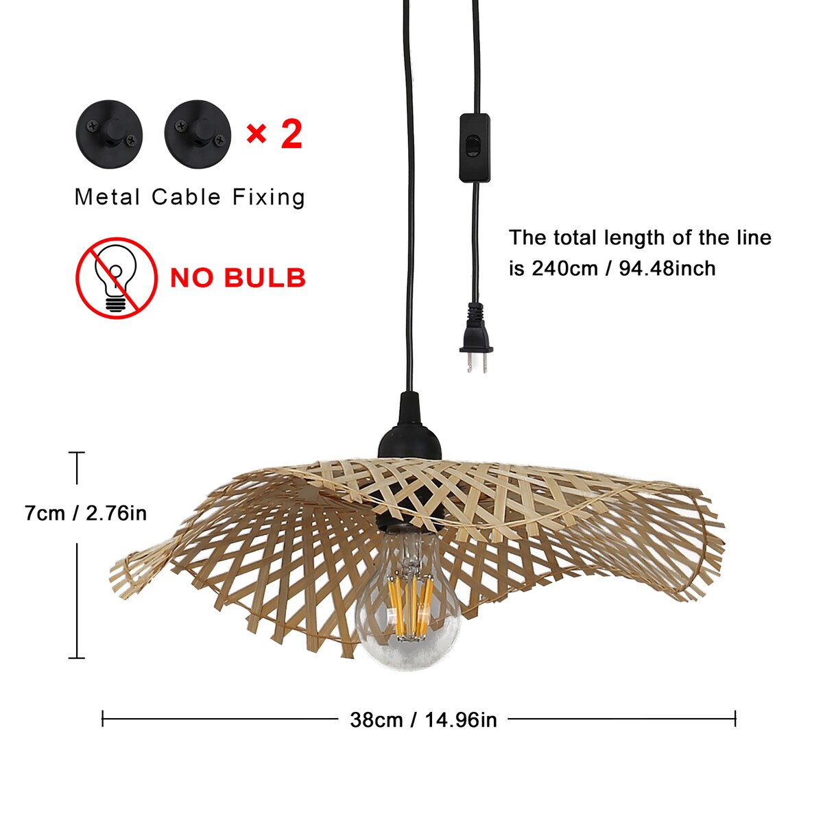Hand-Woven Wicker Inserted Cord Ceiling Suspension Light
