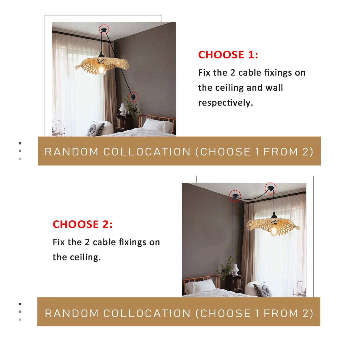 Hand-Woven Wicker Inserted Cord Ceiling Suspension Light