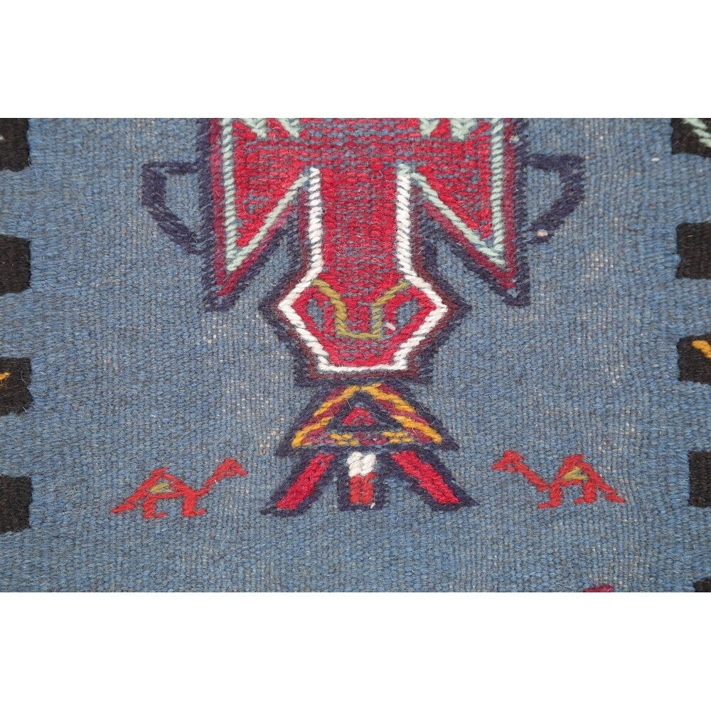 Hand Woven Woolen Blue Kilim Shiraz Persian Carpet Area Rug - 2'9" x 2'1"