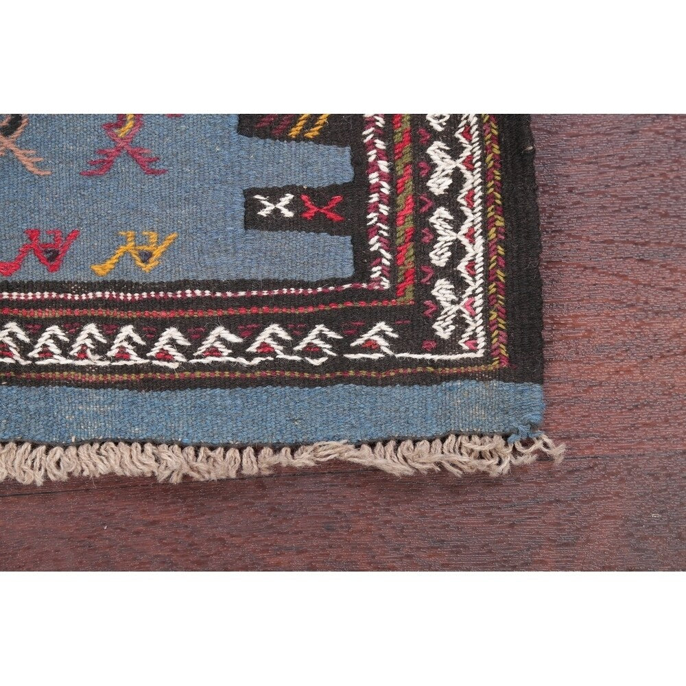 Hand Woven Woolen Blue Kilim Shiraz Persian Carpet Area Rug - 2'9" x 2'1"