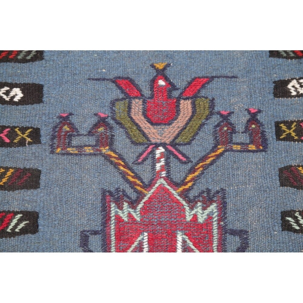 Hand Woven Woolen Blue Kilim Shiraz Persian Carpet Area Rug - 2'9" x 2'1"