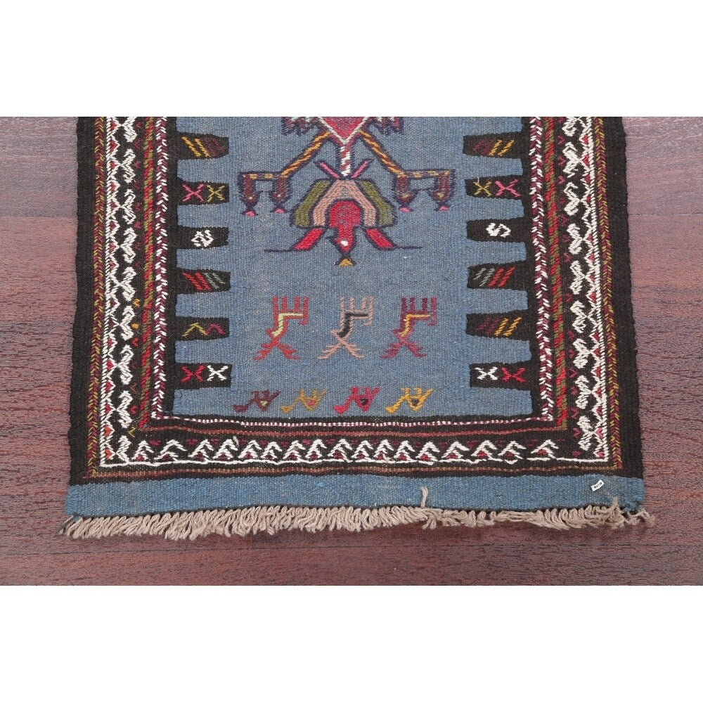 Hand Woven Woolen Blue Kilim Shiraz Persian Carpet Area Rug - 2'9" x 2'1"
