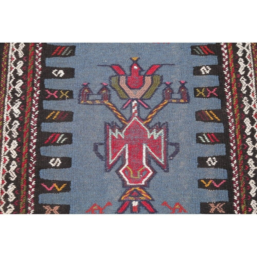 Hand Woven Woolen Blue Kilim Shiraz Persian Carpet Area Rug - 2'9" x 2'1"