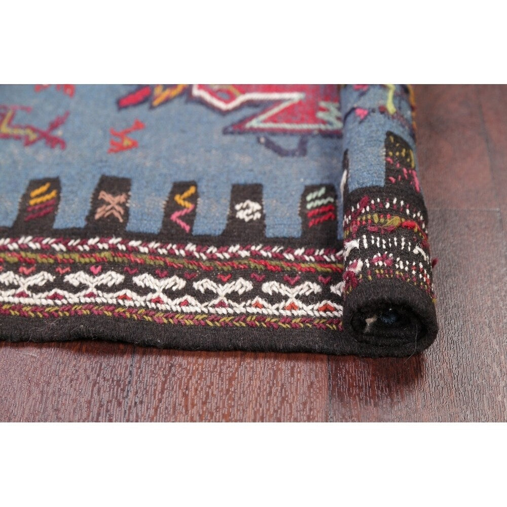 Hand Woven Woolen Blue Kilim Shiraz Persian Carpet Area Rug - 2'9" x 2'1"