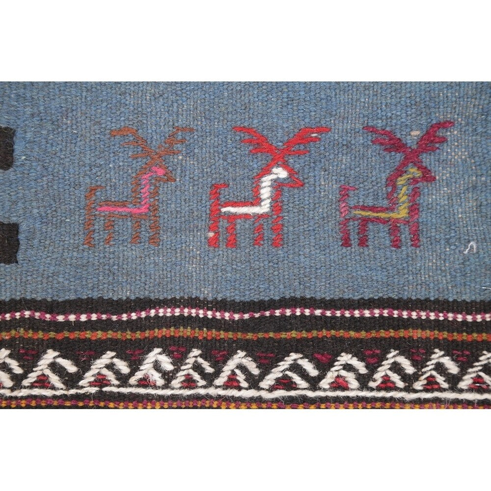 Hand Woven Woolen Blue Kilim Shiraz Persian Carpet Area Rug - 2'9" x 2'1"