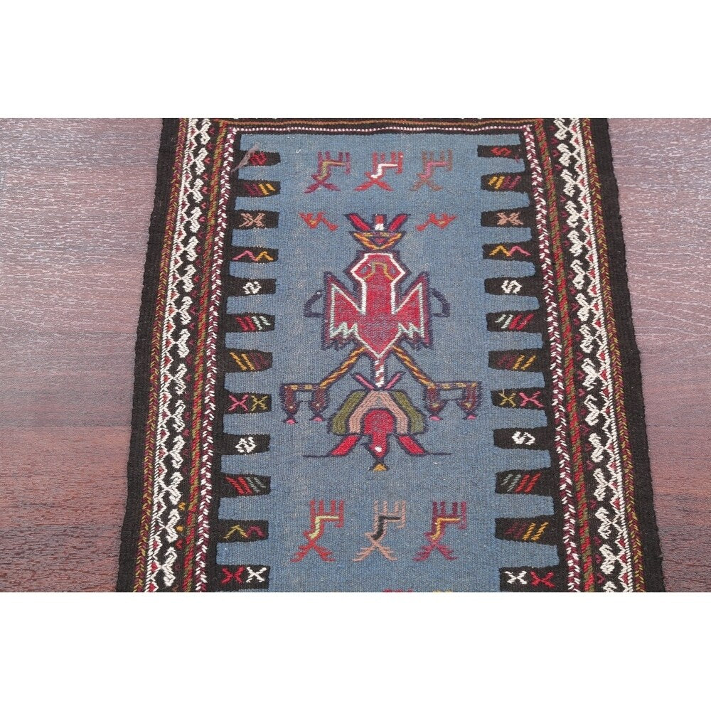 Hand Woven Woolen Blue Kilim Shiraz Persian Carpet Area Rug - 2'9" x 2'1"