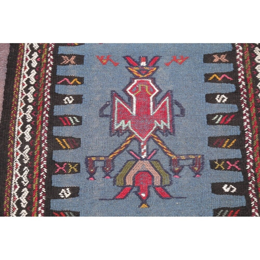Hand Woven Woolen Blue Kilim Shiraz Persian Carpet Area Rug - 2'9" x 2'1"