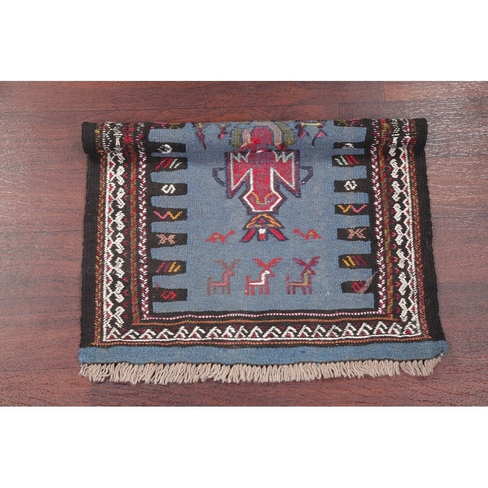 Hand Woven Woolen Blue Kilim Shiraz Persian Carpet Area Rug - 2'9" x 2'1"