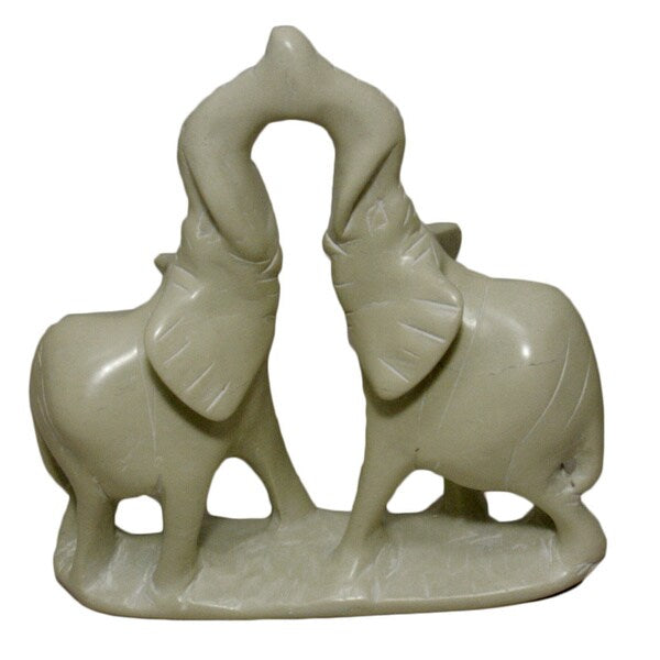 Handmade 6-inch Elephants Kissing Soapstone Figurine (Kenya)