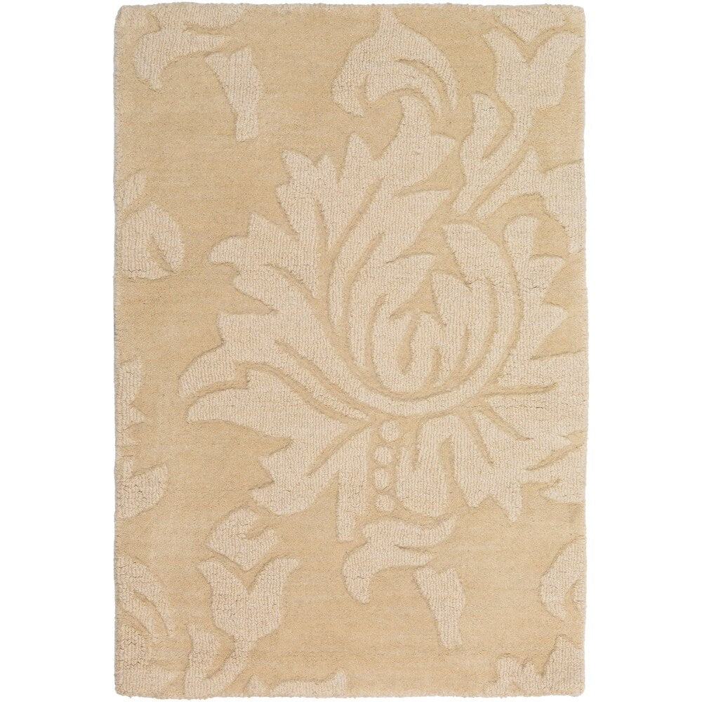 Hand-crafted Solid Beige Damask Contrel Wool Area Rug - 8' x 11'/Surplus