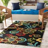 Hand-hooked Bold Daisies Caviar Indoor/Outdoor Floral Area Rug - 2'6" x 8' Runner/Surplus