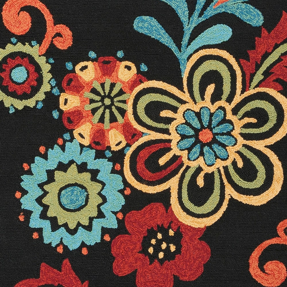 Hand-hooked Bold Daisies Caviar Indoor/Outdoor Floral Area Rug - 2'6" x 8' Runner/Surplus