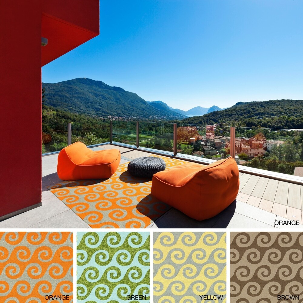 Hand-hooked Michaela Transitional Wave Indoor/Outdoor Area Rug