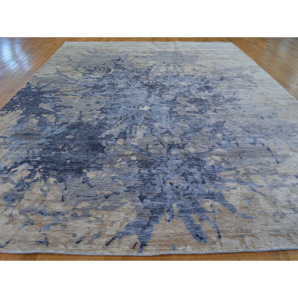 Hand-knotted Abstract Oriental Rayon from Bamboo Silk Rug (9'10 x 13'7) - Multi-color