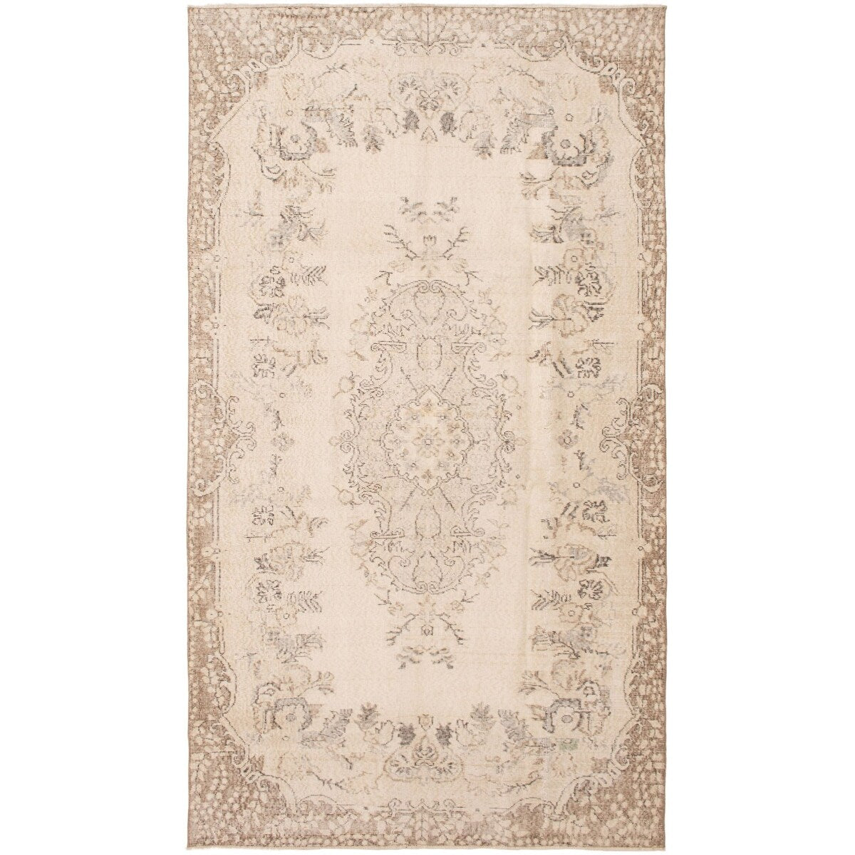 Hand-knotted Antalya Vintage Cream Wool Rug - 5'6 x 9'9
