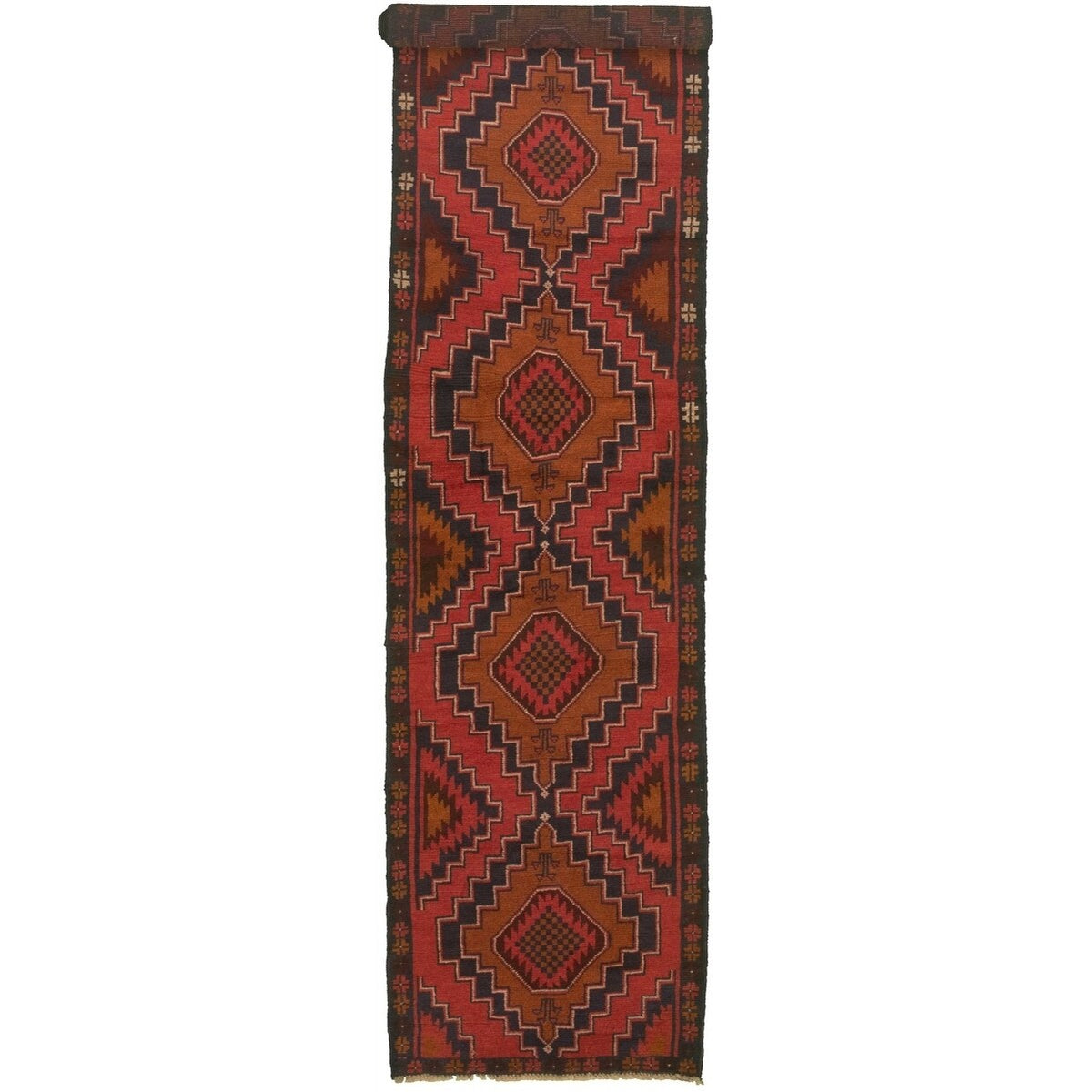 Hand-knotted Baluch Copper Wool Rug - 2'9 x 13'7