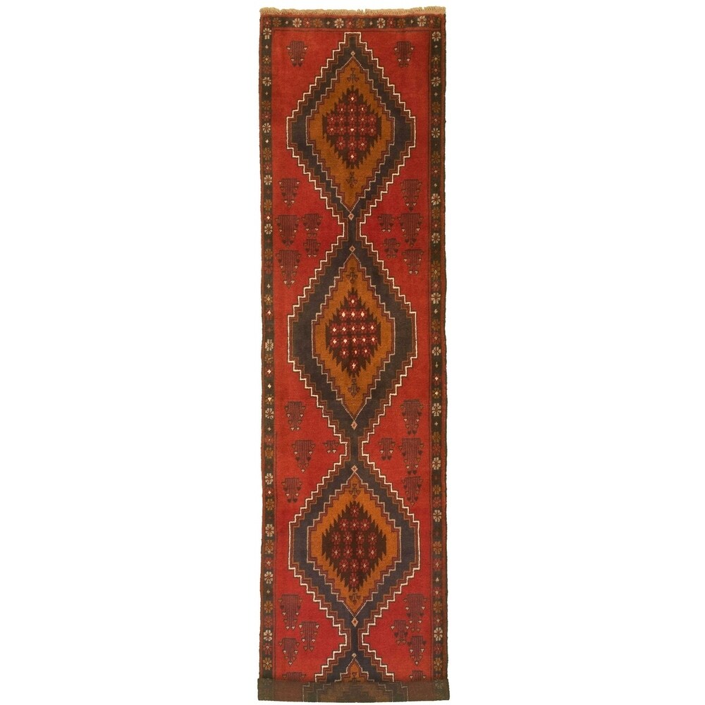 Hand-knotted Baluch Red Wool Rug - 2'10 x 9'10