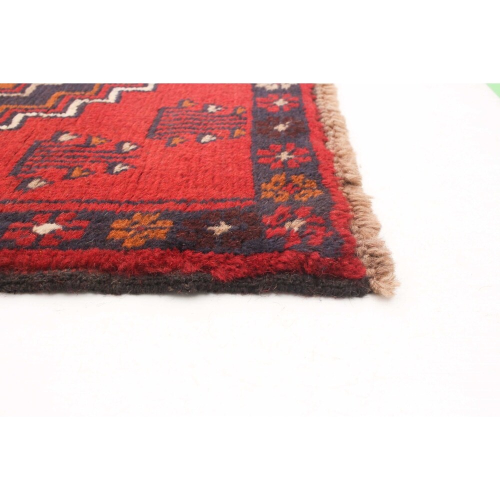 Hand-knotted Baluch Red Wool Rug - 2'10 x 9'10