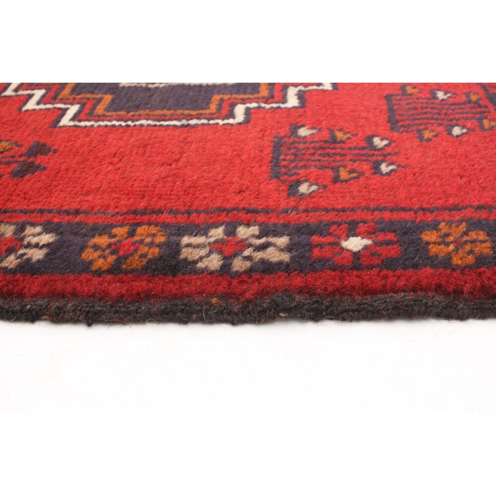 Hand-knotted Baluch Red Wool Rug - 2'10 x 9'10