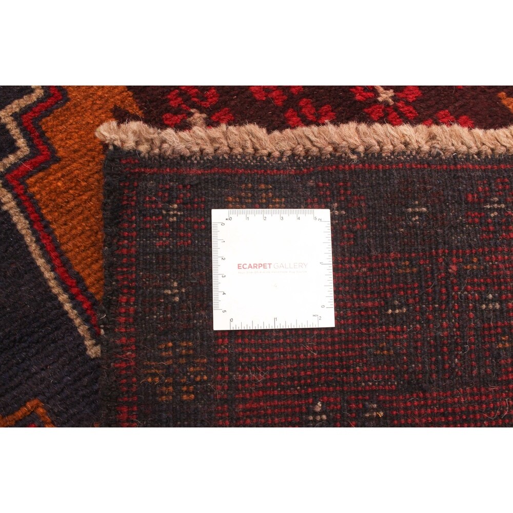 Hand-knotted Baluch Red Wool Rug - 2'10 x 9'10