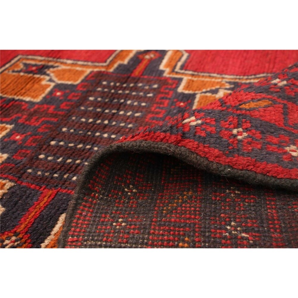 Hand-knotted Baluch Red Wool Rug - 6'2 x 7'7