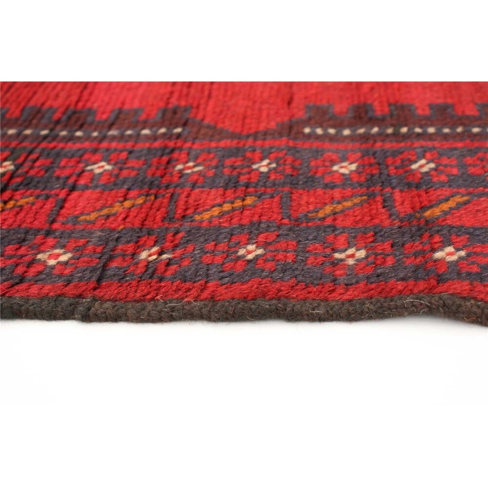 Hand-knotted Baluch Red Wool Rug - 6'2 x 7'7