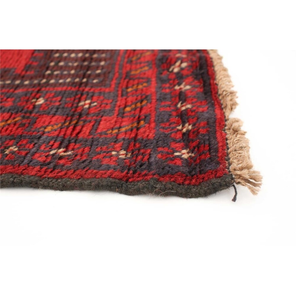 Hand-knotted Baluch Red Wool Rug - 6'2 x 7'7