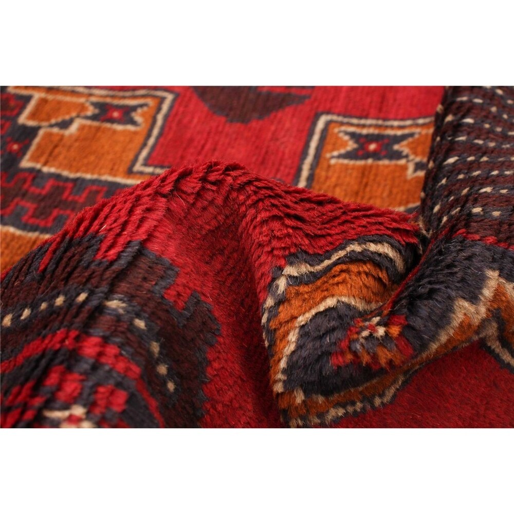 Hand-knotted Baluch Red Wool Rug - 6'2 x 7'7